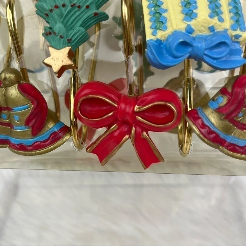 Set of 12 Christmas Shower Curtain Hooks Hand Painted Holiday Bathroom Decor